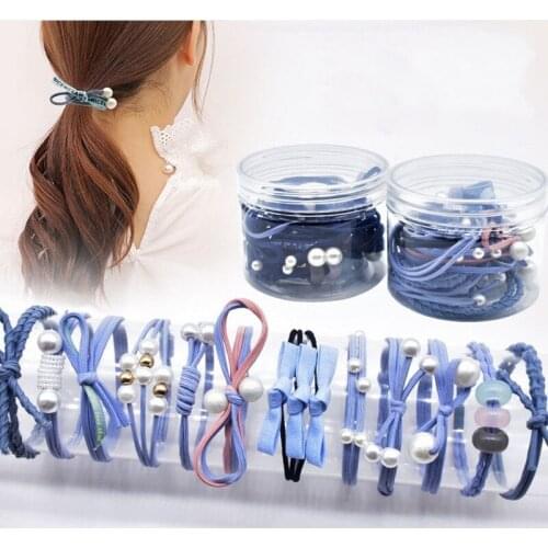 12Pcs/Box New Pearls Elastic Hair Rope Girls Cute Soft Lovely Scrunchies Rubber Bands Ponytail Holder Women Hair Accessories