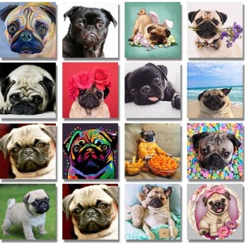 New Full Round Diamond 5d Diy Diamond Painting Lovely Pug Dog Diamond Embroidery Arts Cross Stitch Rhinestone Mosaic Home Decor