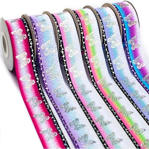 Butterfly Laser Silver Grosgrain Ribbon Kimetsu No Yaiba Printed Background