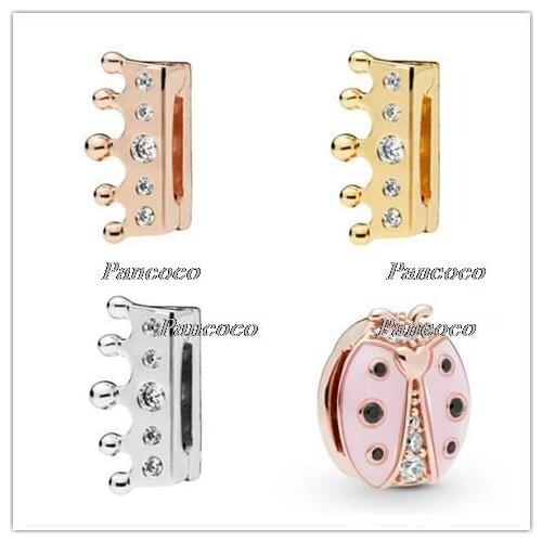 925 Sterling Silver Bead Charm Rose Reflexions Pink Ladybird Clip Stopper Lock Beads Fit Pandora Bracelet Diy Jewelry