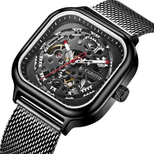 New Brand Automatic Mechanical Watches Hollow Personality Watch Waterproof Fashion Square Large Dial Wristwatch Montre Homme