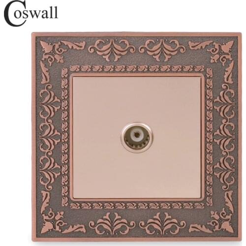 Coswall Embossing Retro Zinc Alloy Panel Wall Socket 1 Gang Female TV Connector AC 110~250V