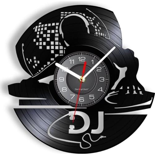 DJing Contemporary Wall Clock Playing Music Partying DJ Making Some Noise Laser Cut Longplay Timepiece Gift For DJ Pub Club Bar