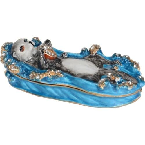Sea Otter Bejeweled Enamel Trinket Box Animal Decoration Novelty Gift
