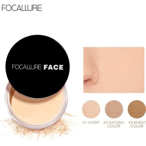 FOCALLURE 3 colors Oil control Mineral Loose powder Face Makeup Finishing Skin Foundation with Powder puff