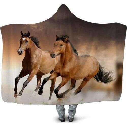 Gallant Horse 3D Printing Throw Hooded Blanket Wearable Warm Fleece Bedding Office Quilts Soft Adults Travel 01