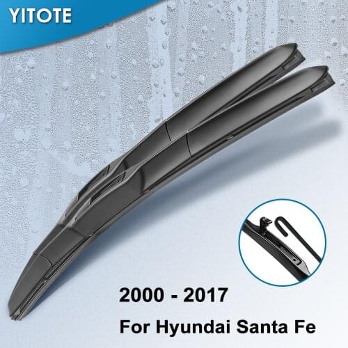 YITOTE Hybrid Wiper Blades for Hyundai Santa Fe Fit Hook Arms Model Year from 2000 to 2017