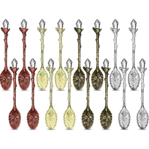 16 Pieces Retro Spoon Crystal Alloy Spoon Vintage Carved Coffee Spoon Coffee Spoon Decorative Dessert Spoons for Cafe Tableware