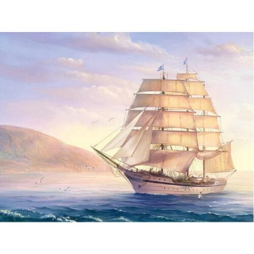 MHD 5D DIY Diamond Painting Sea sailboat diamond Embroidery pattern Full square round Diamond Cross Stitch Rhinestone Mosaic