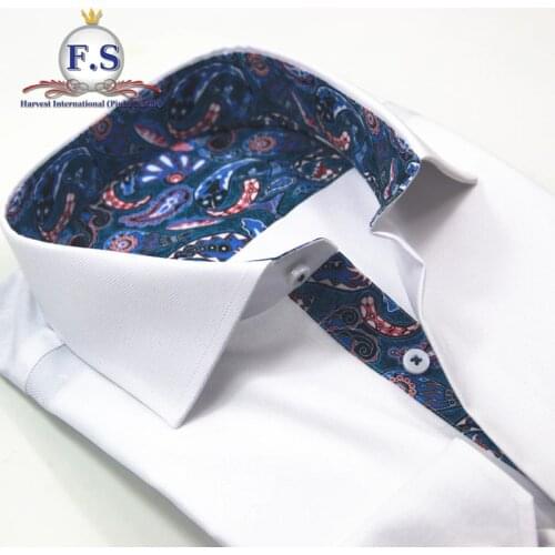 Made to measure royal oxford flower trim men dress shirt with long sleeve, easy care finish