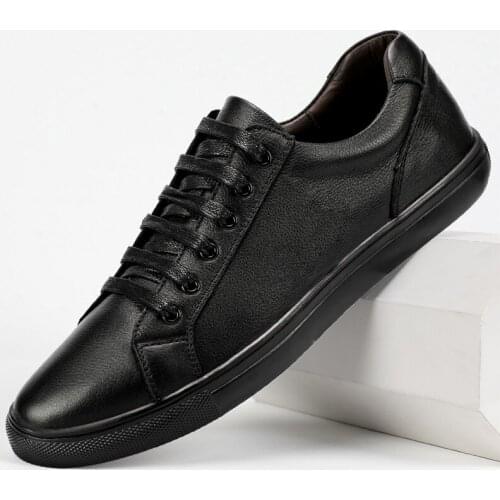 Mens Casual Shoes Comfortable Loafers Genuine Leather Lace-Up Moccasins Low-top Flats Shoes Breathable Outdoor Board Shoes