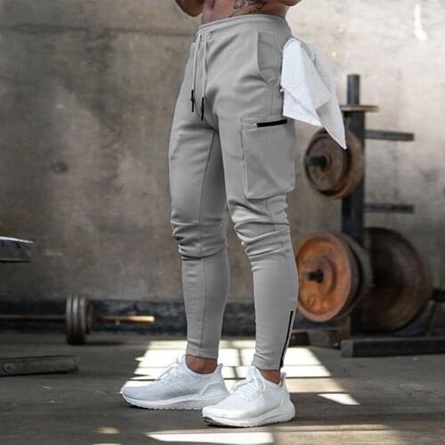 MenS Fitness Pants Sports Tapered Sports Pants with Zipper Pockets Running Training Pants