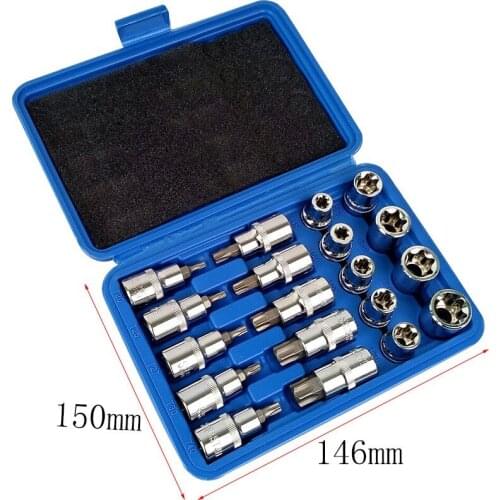19pcs 1/2" Socket Set Drive Star Socket Bit Socket Set E10 - E24 Torx T20 - T70 Socket Pressure batch Set repair tools