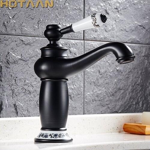 Free Shipping NEW Black Brass Bathroom Faucet Ceramics Vintage Hot And Cold Faucet Washbasin Mixer Sink Faucet Mixer Tap