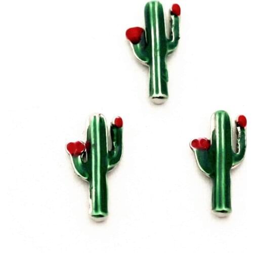 Newest Double Cactus Floating Charms Green Alloy Charms Living glass Memory Lockets DIY Jewelry 10pcs/lot