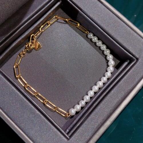 New Pure 925 Pure Silver 100% White Natural Freshwater Pearl Jewelry Bracelet Real Pearl Gold Bracelet Jewelry for Women,girl