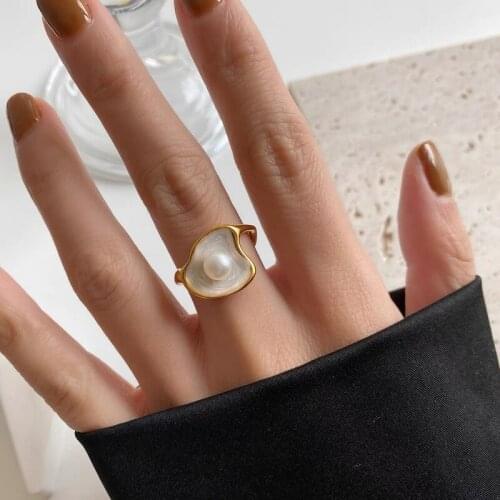 Origin Summer French Vintage Freshwater Pearl Ring for Women Fashion Open Adjustable Gold Metal Index Finger Ring Jewellery