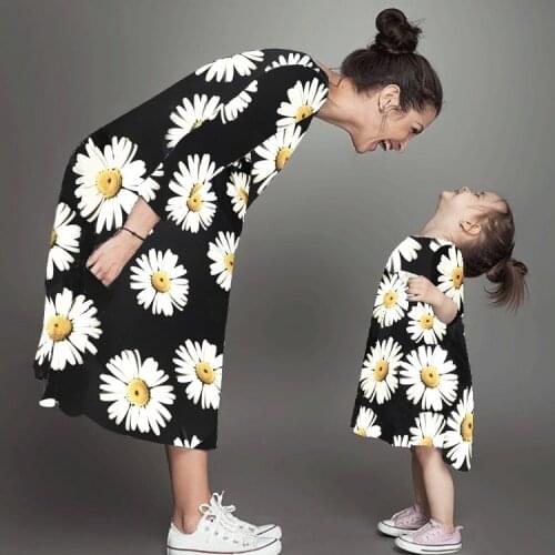 Mother Daughter Flower Print Dresses Clothes Spring Autumn Casual Long Sleeve dress For Mom Big sister Family Matching Outfits