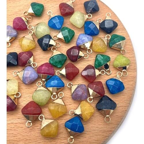 5pcs/pack Diamond Shaped Stone Charm Natural Semi-precious Agate Pendants DIY for Making Necklace Earrings 8 Colors 12x15mm Size
