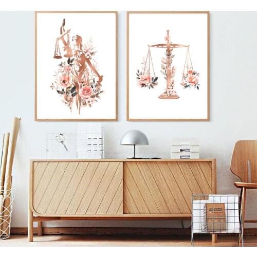 Lady Justice Poster Legal Balance Law Office Decor Painting Attorney Counsel Lawyer Floral Canvas Picture Law Student Gifts