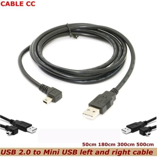Left Angle 90 degree mini usb cable connector Mini USB B Type Male to USB 2.0 A Male Data Cable L Bending 0.5M 1.8M 5M