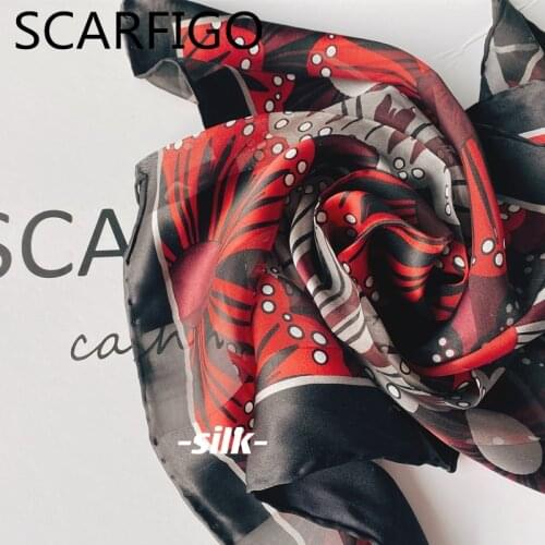 SCARFIGO Square 100% Silk Scarf Women Fashion Print Small Neck Scarves 50*50cm HandKerchief