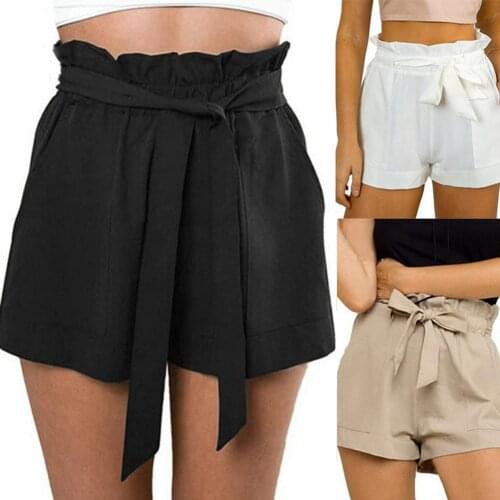 2019 New Fashion Women Summer Solid Color Ruffled High Waist Belted Casual Harajuku Female Loose Shorts Short Pants with Pockets
