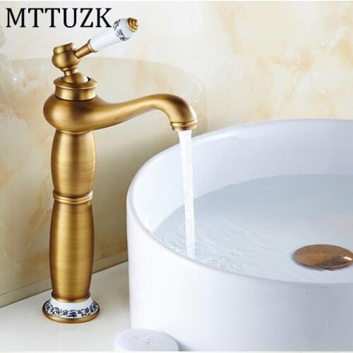 Vidric Deck Mounted Bathroom Faucet Mixers Golden Antique Brass Basin Sink Faucet Single Handle bath Hot and cold mixer taps