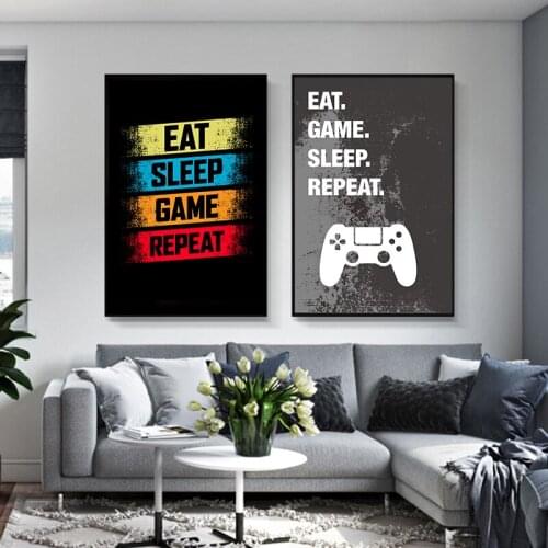Modern Eat Sleep Game Repeat Gaming Posters Gamer Nordic Wall Art Canvas Painting Prints Pictures for Boys Room Decoration Gift