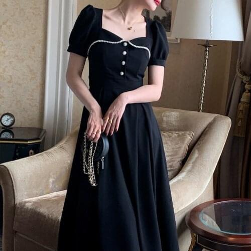 Party Elegant Midi Dresses Ladies Casual Summer Clothes for Women 2021 Designer Hepburn Black Vintage Dresses Old French Style