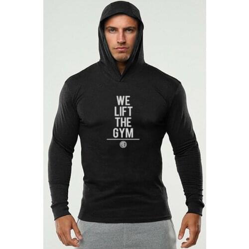 Spring Autumn Mens T Shirt Long Sleeve Hooded Bodybuilding Tee Tops Solid Color Sports Slim Fit Men T-shirt Gym Fitness Pullover
