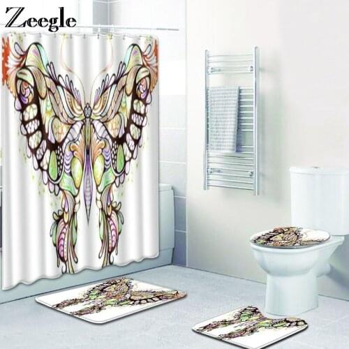 Zeegle Bath Mat Set Anti Slip Bathroom Doormat Toilet Pedestal Rug Foot Mat Waterproof Shower Curtain Washable 4pcs Toilet Set