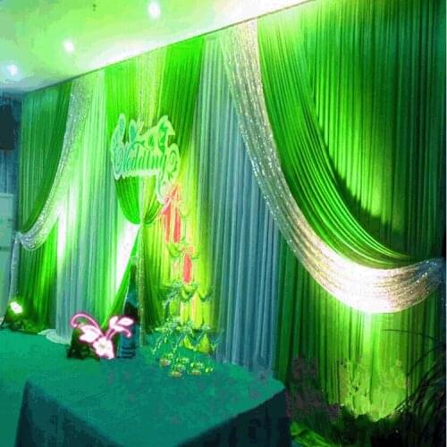 Green Wedding Backdrop Swags Silver Sequins 3X6M 20ft (w) x 10ft (h) Drape Backdround Curtain Party Wedding Decoration Free DHL