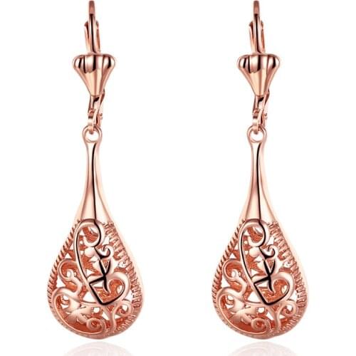 ZEMIOR Water Drop Hollow Out Drop Earrings For Women Rose Gold Luxurious Earring Anniversary Fashion Exquisite Jewelry Recommend
