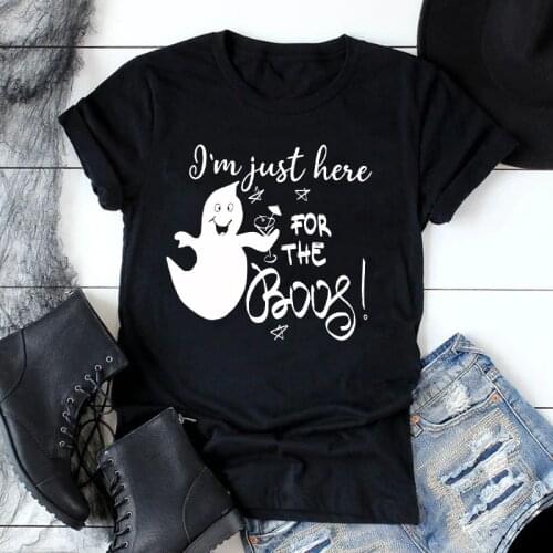 I'm Just Here For The Boos T-shirt Autumn Women Graphic Halloween Party Gift Top Tee Shirt Funny Ghost Holiday Drinking Tshirt