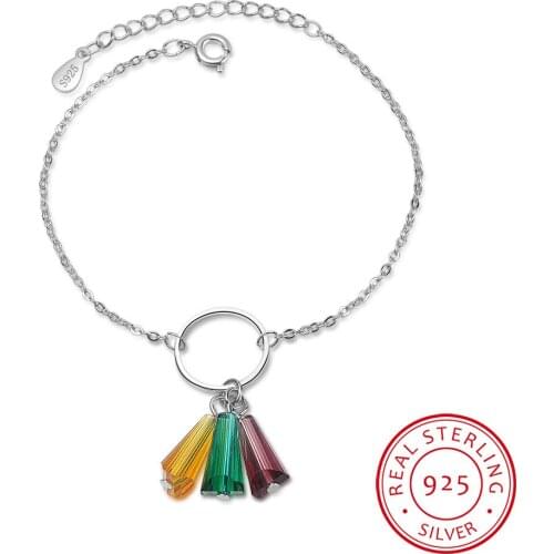 Synthetic Rainbow Crystal Fan 925 Sterling Silver Bracelets For Women pulseira 925 Sterling Silver Jewelry S-B210