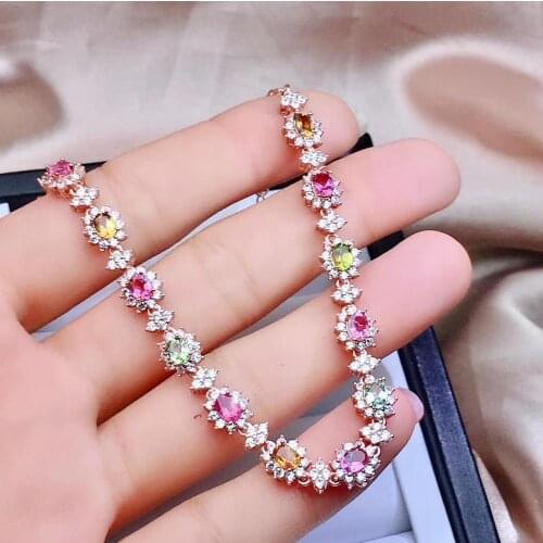 Natural Multicolor tourmaline Bracelet Natural gemstone bracelet S925 silver fashion grace round Diana women party gift jewelry