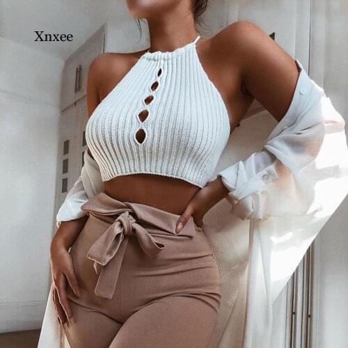 Womens Sexy Sling Stitching Striped Bandage Small Vest Crop Top Ropa Mujer Tank Top New Hollow Out Fashion Style Camisole