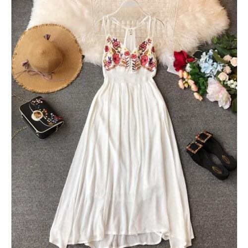 Womens summer casual embroidery Condole belt long dress female backless sexy vacation beach dress TB850