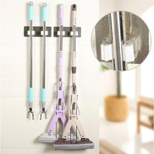 1pcs New Multifunctional Self-Adhesive Seamless Stickers Mop Rack Kitchen Broom Rack Kitchen Bathroom Hooks Mounted Wall Hook