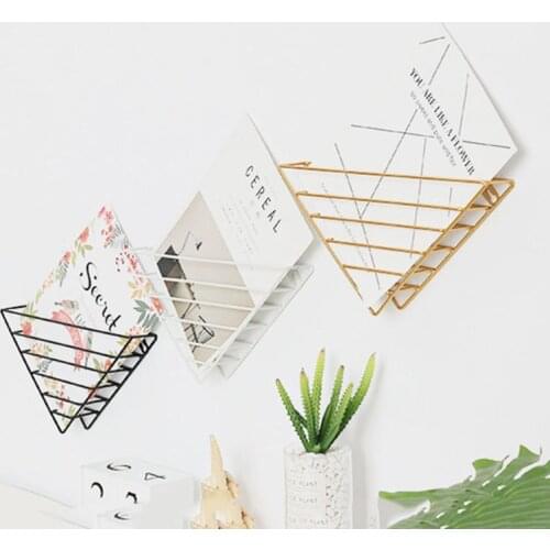 1Pc Nordic Geometric Iron Magazine Storage Rack Wall Basket Home Organizer Decor New Hot