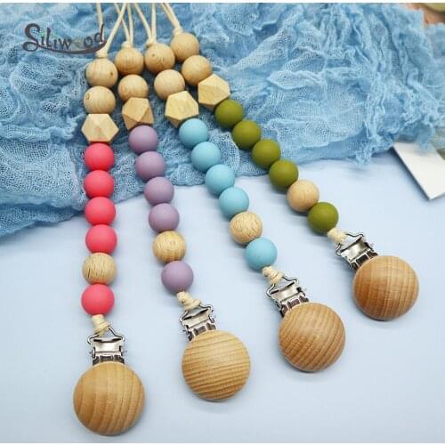 10pc Baby Pacifier Clips Silicone Beads Wooden Bead Safe Newborn Dummy Holder Nipple Hand Made Soother Solid Chain Kids Toys