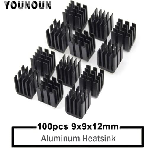 100Pcs YOUNUON 9x9x12mm Black Aluminum Heatsink for Chip CPU GPU VGA RAM LED IC Radiator Black Mos Heat sink