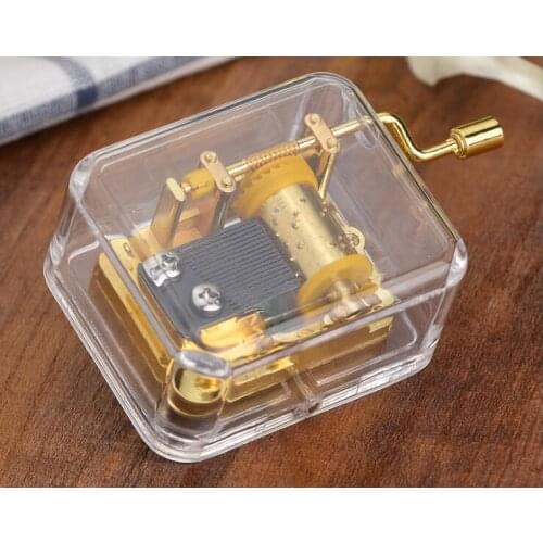 120pcs/lot Acrylic Clear Hand Cranked Music Box Handy Crank Music Box Mechanical Movement Xmas Birthday Gift 15 Songs Mixorder