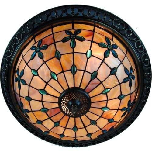 20 Inch Retro Tiffany Flower Stained Shell Flush Mount Lamp E26/E27 European Vintage Bar Living Room Ceiling Lamp Lighting CL218