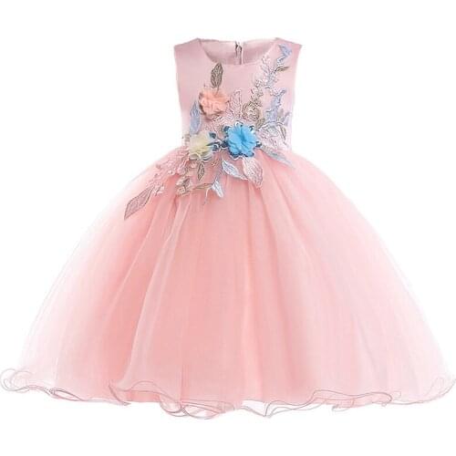 2020 Summer Appliques Princess Formal Summer Party Girls Dress Kids Wedding pageant Ball Gown Vestidos De Comunion Ladies Dress