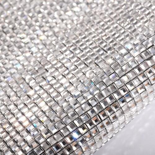24*40cm Glitter Crystal Glass Rhinestone 3*3mm Square Trim Hot Fix Crystal Fabric Sheet Strass Ribbon Applique For Dresses