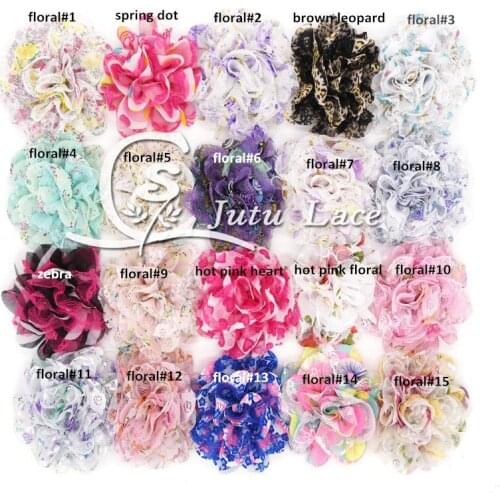 60 pcs/lot , 3.75'' print lace chiffon flower ,shabby chiffon flower for apparel hair headwear accessories