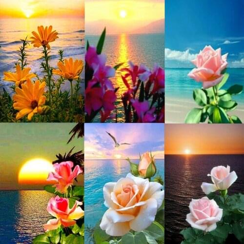 New 5D DIY diamond painting embroidery beautiful landscape flower seaside beach square diamond mosaic rhinestone home decoration