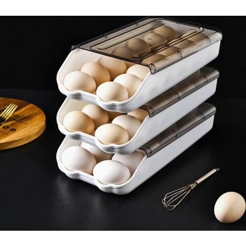 Household new rolling medium size egg storage box refrigerator fresh keeping box kitchen automatic rolling box breathable fresh